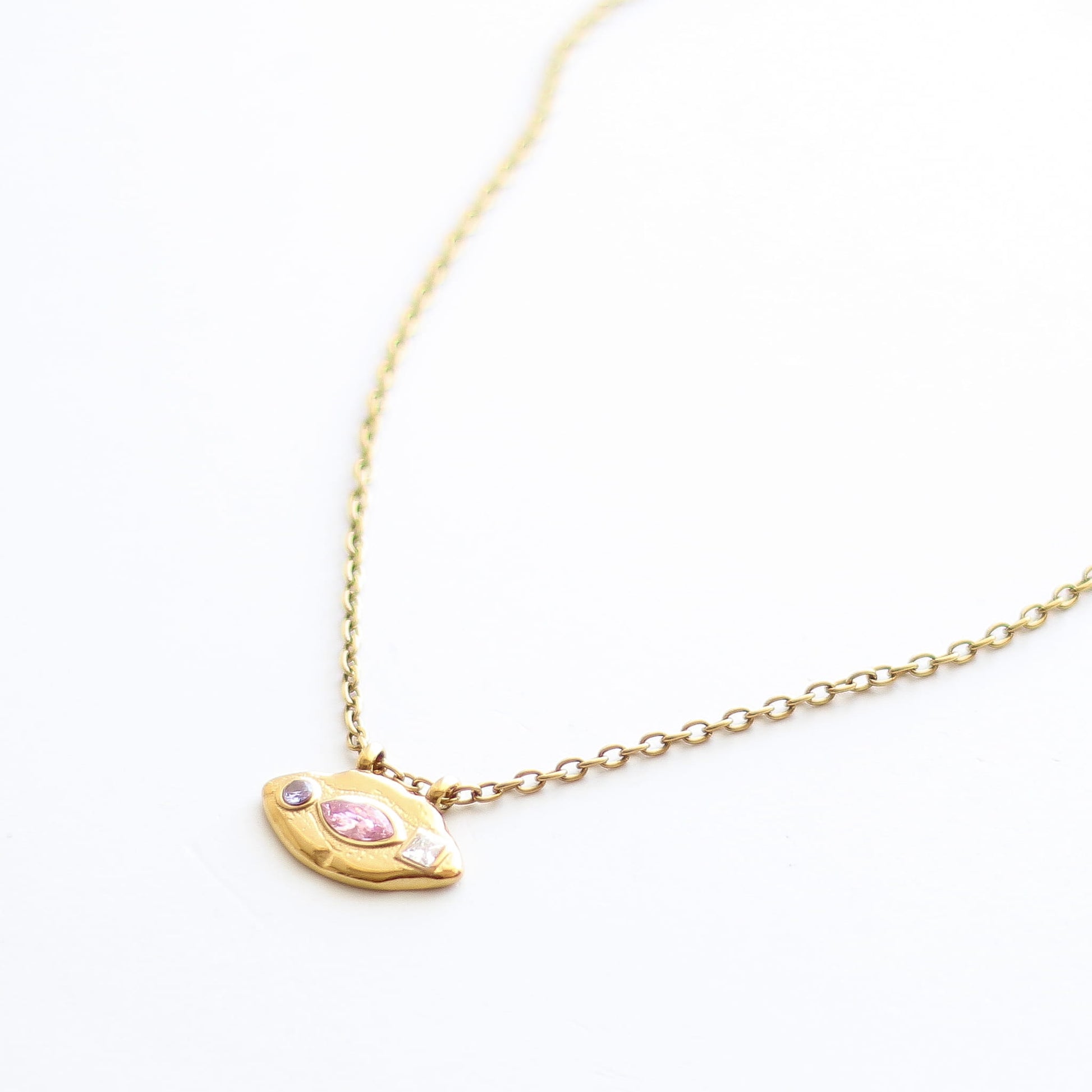 Collier à pendentif œil doré, acier inoxydable.
