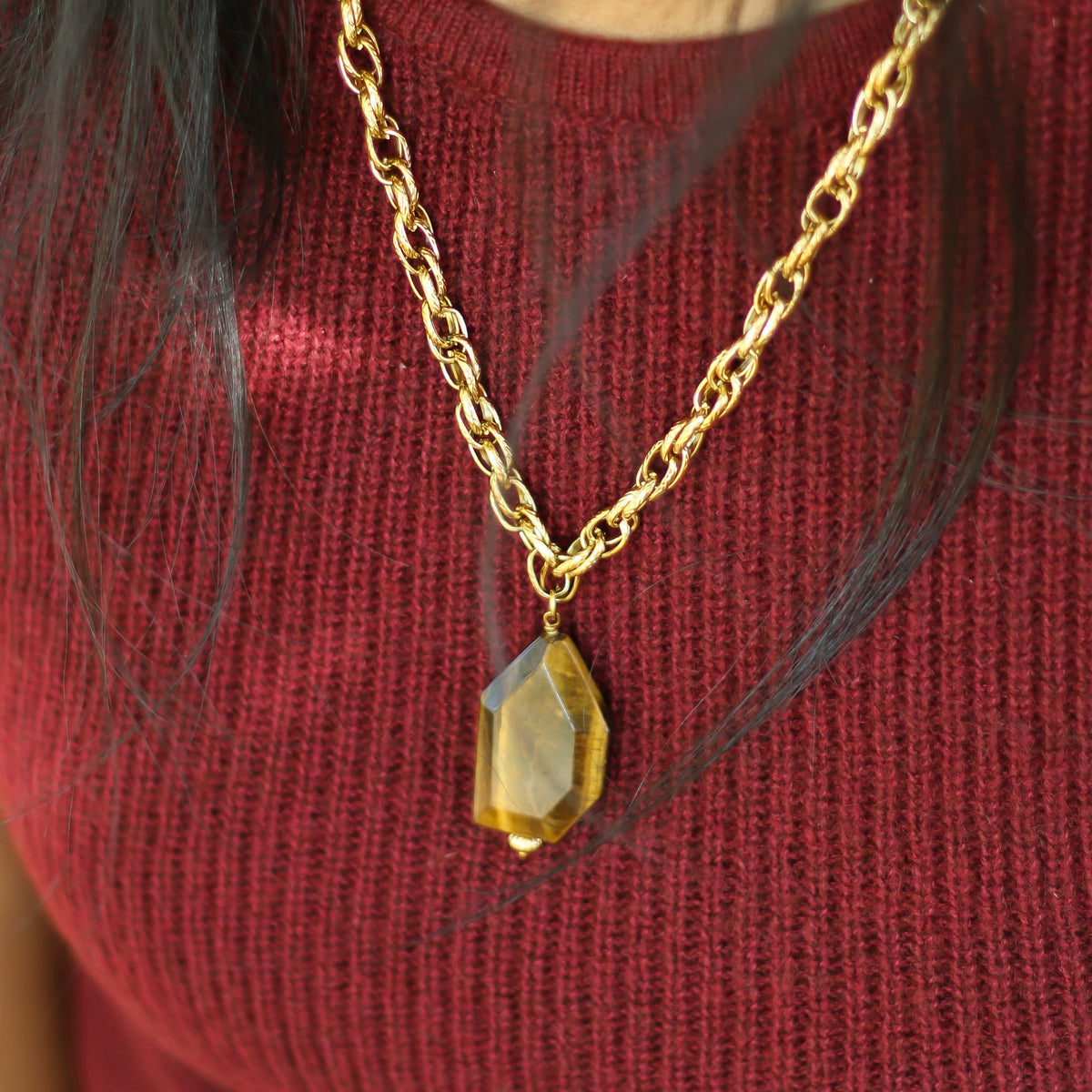 Collier Œil de tigre chaîne longue