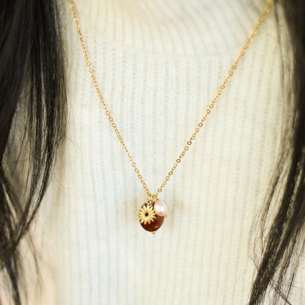 Collier Grenat orangé long