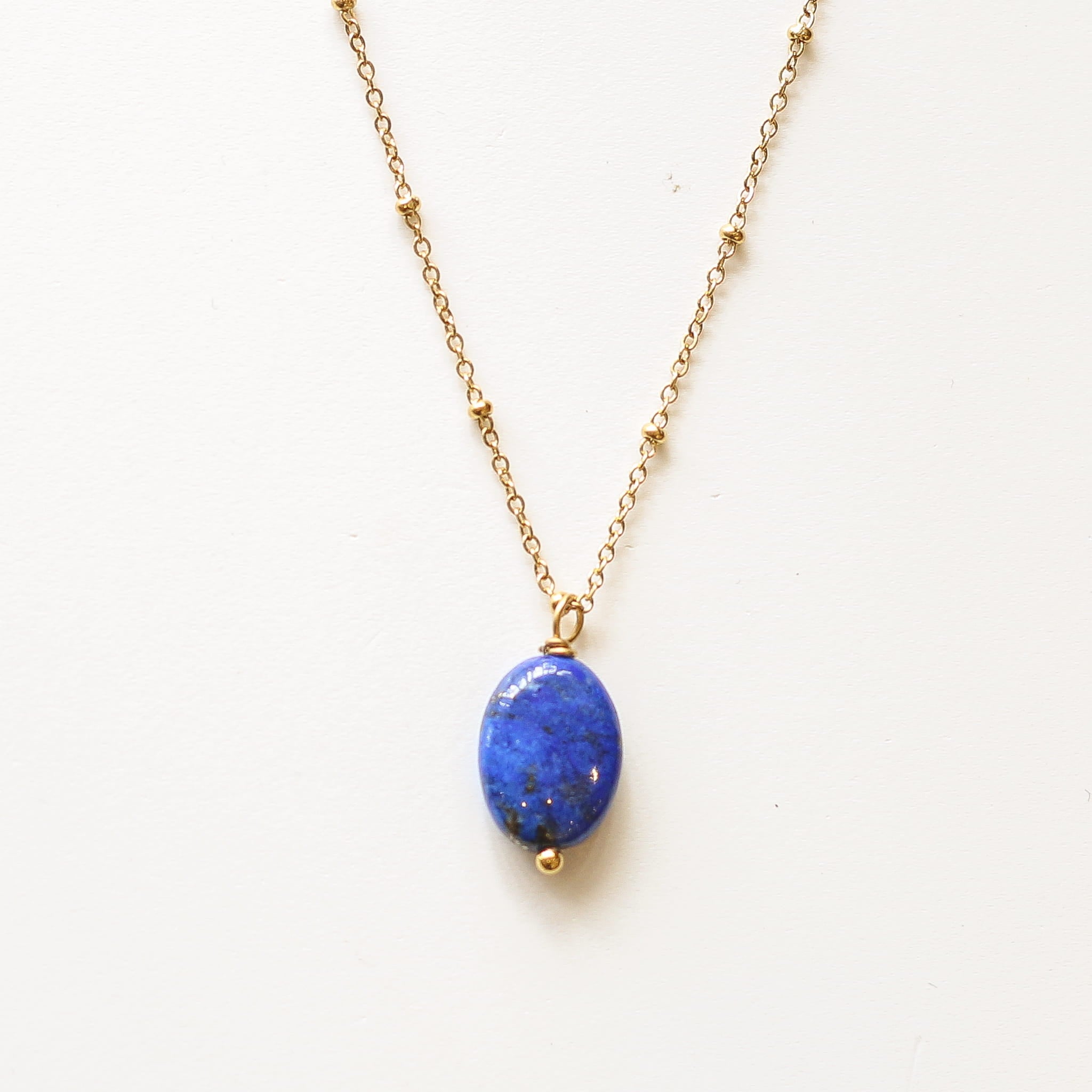 Collier Lapis Lazuli chaîne boule, bijou femme pierres naturelles Mahny.