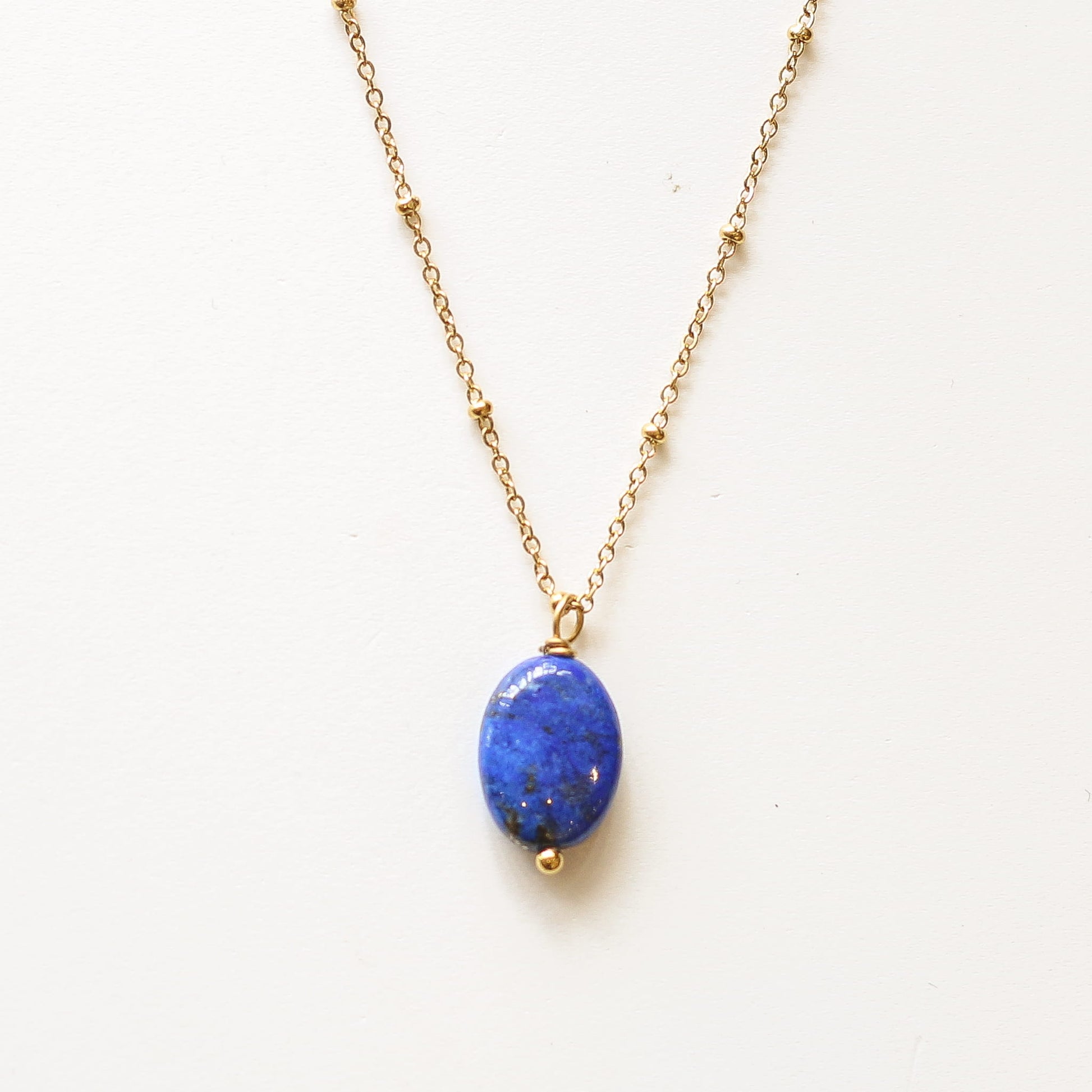 Collier Lapis Lazuli chaîne boule, bijou femme pierres naturelles Mahny.
