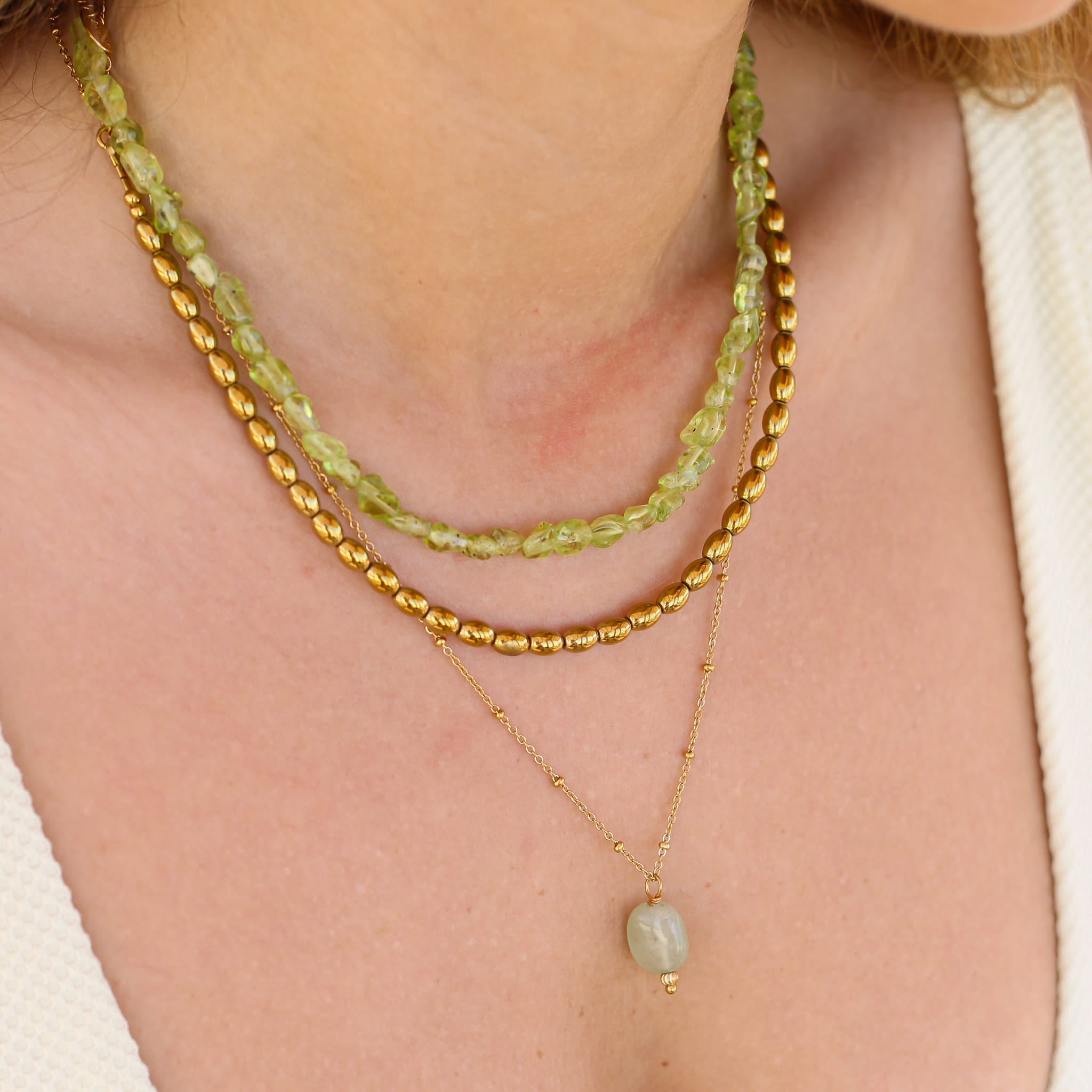 Collier en péridot vert, hypoallergénique.