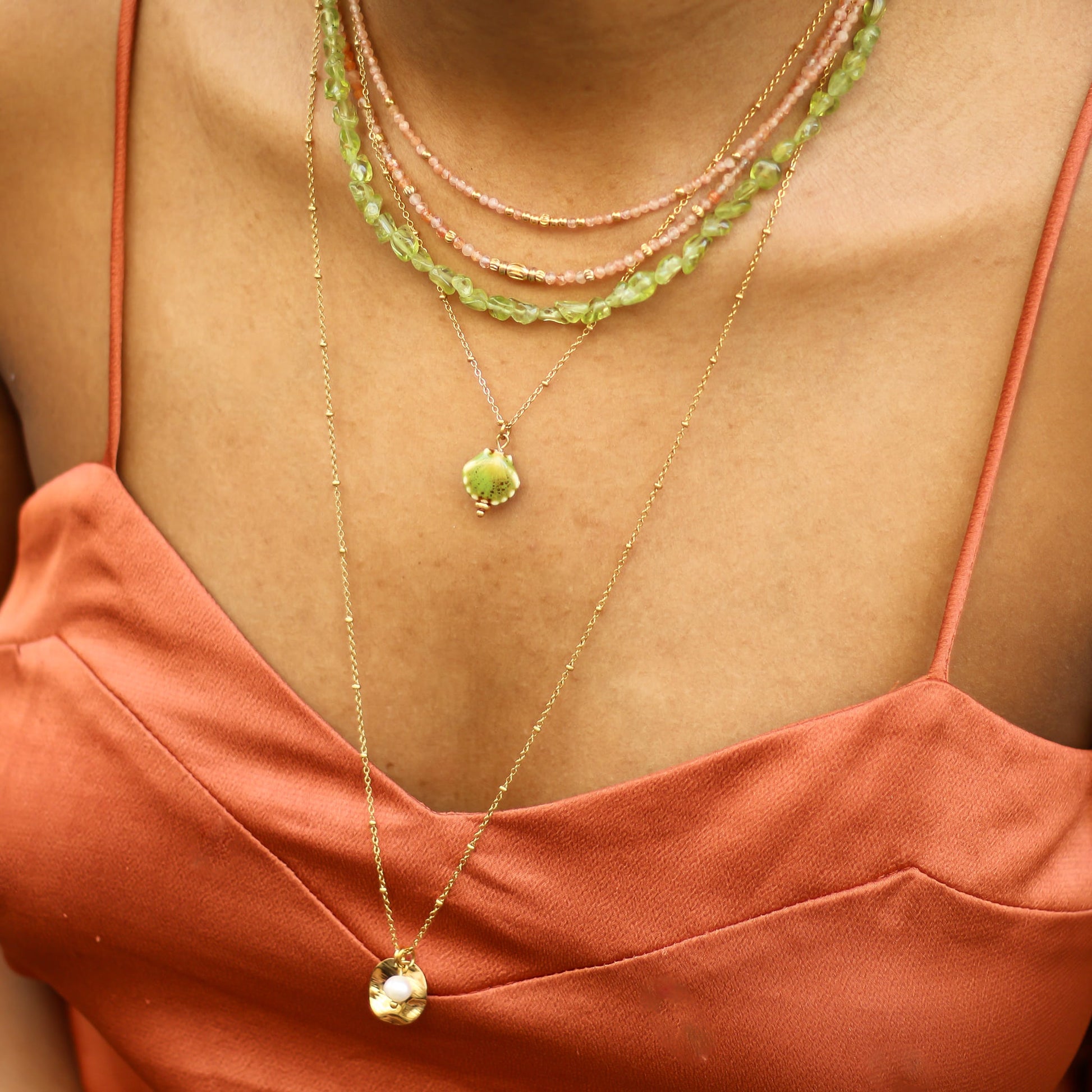 Collier en péridot vert, hypoallergénique.