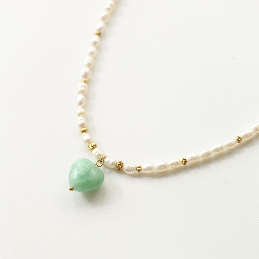collier perle eau douce angélite vert