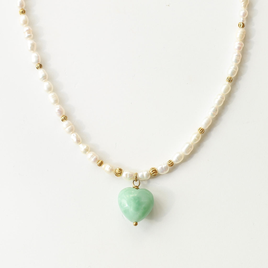collier perle eau douce angélite cœur 