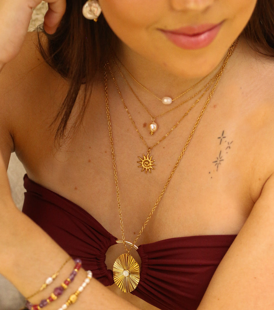 collier perle eau douce rose acier