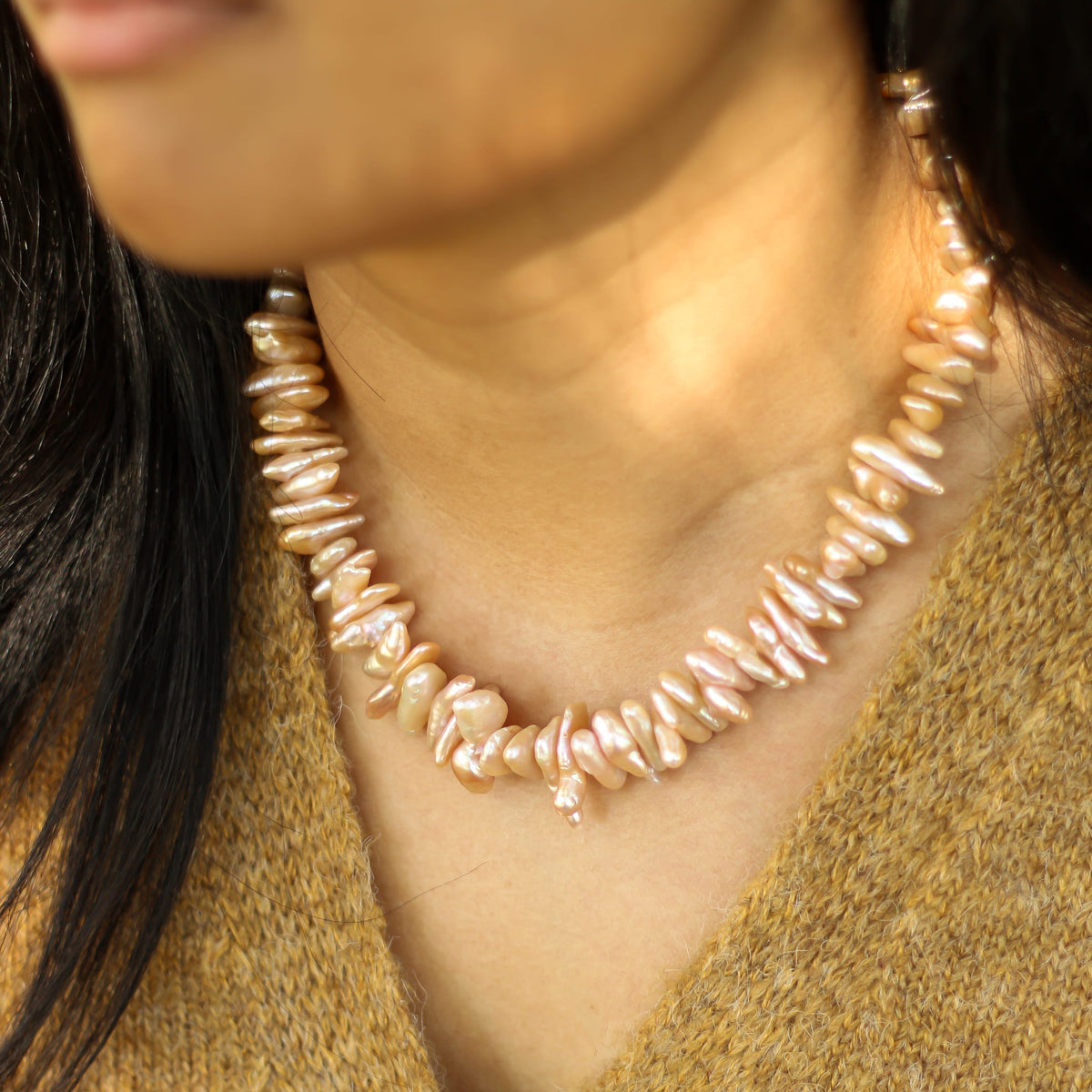 Collier Perles naturelles Biwa orangées