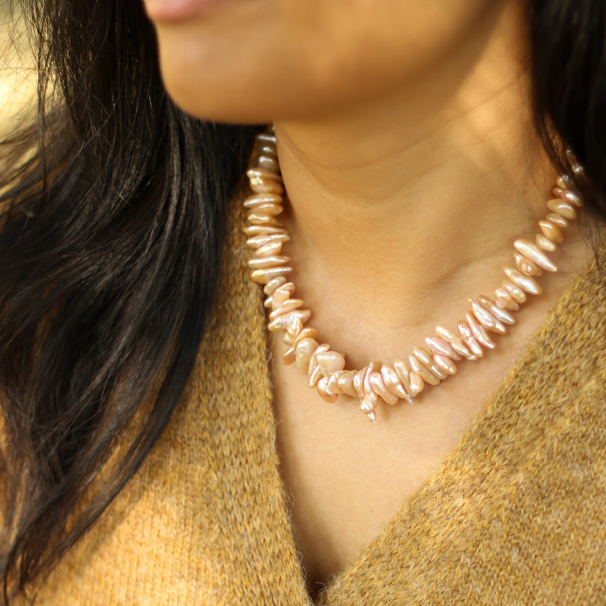 Collier Perles naturelles Biwa orangées