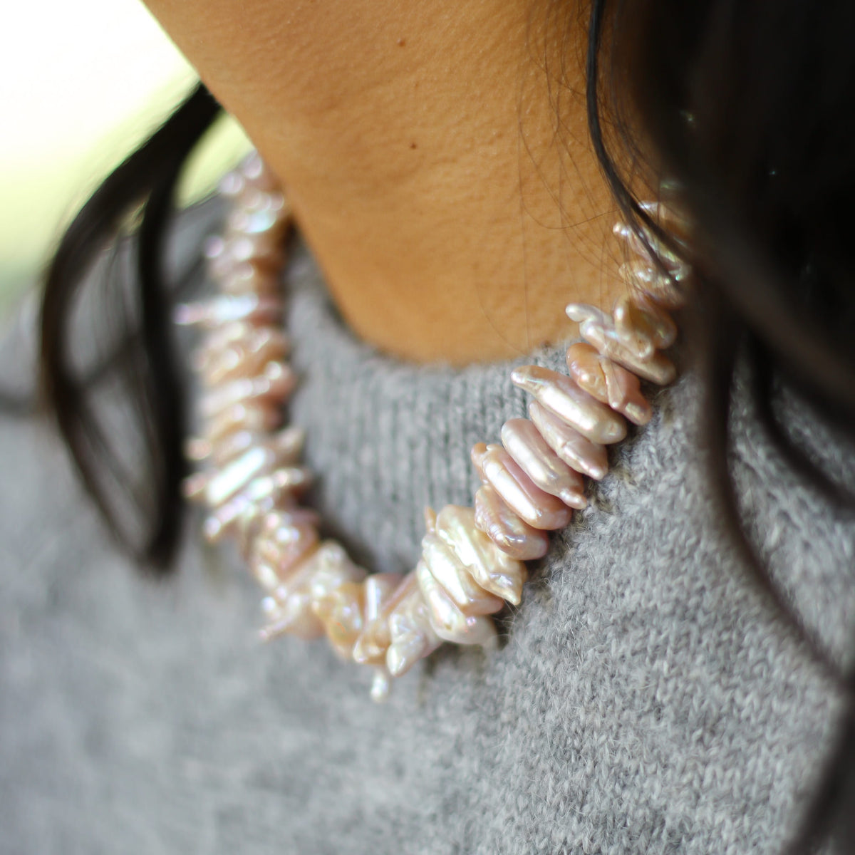 Collier Perles naturelles Biwa rosées