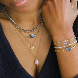 collier parfait pour un cadeau d'anniversaire chaine dorée et Labradorite 