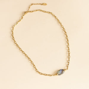 collier en chaine dorée trombone et pierre de Labradorite naturelle