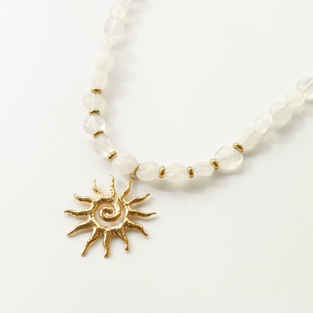 collier pierre lune blanc soleil acier
