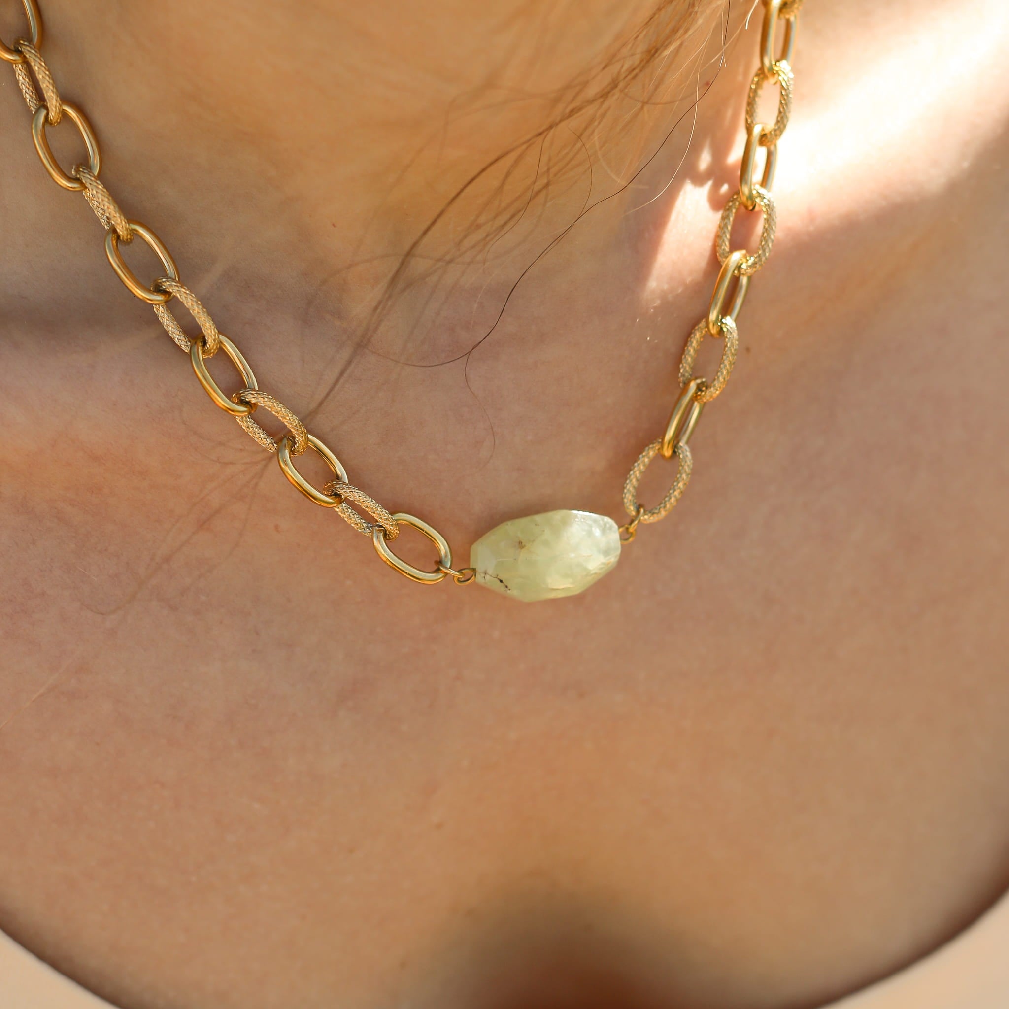 Collier en préhnite verte, bijou femme.