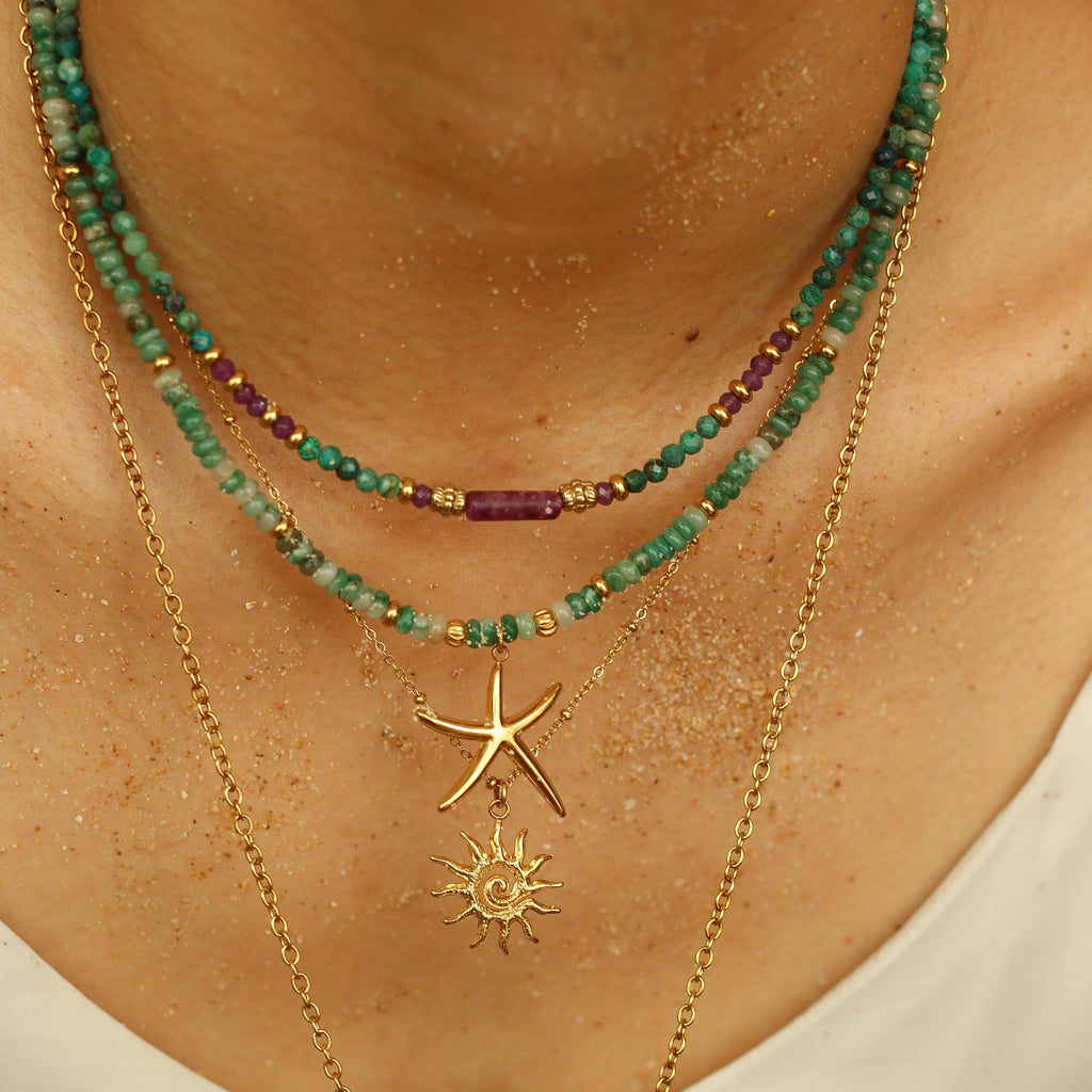 collier solar pendentif soleil dore lumineux