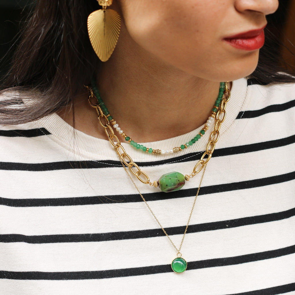 cadeau collier vert pierre naturelle