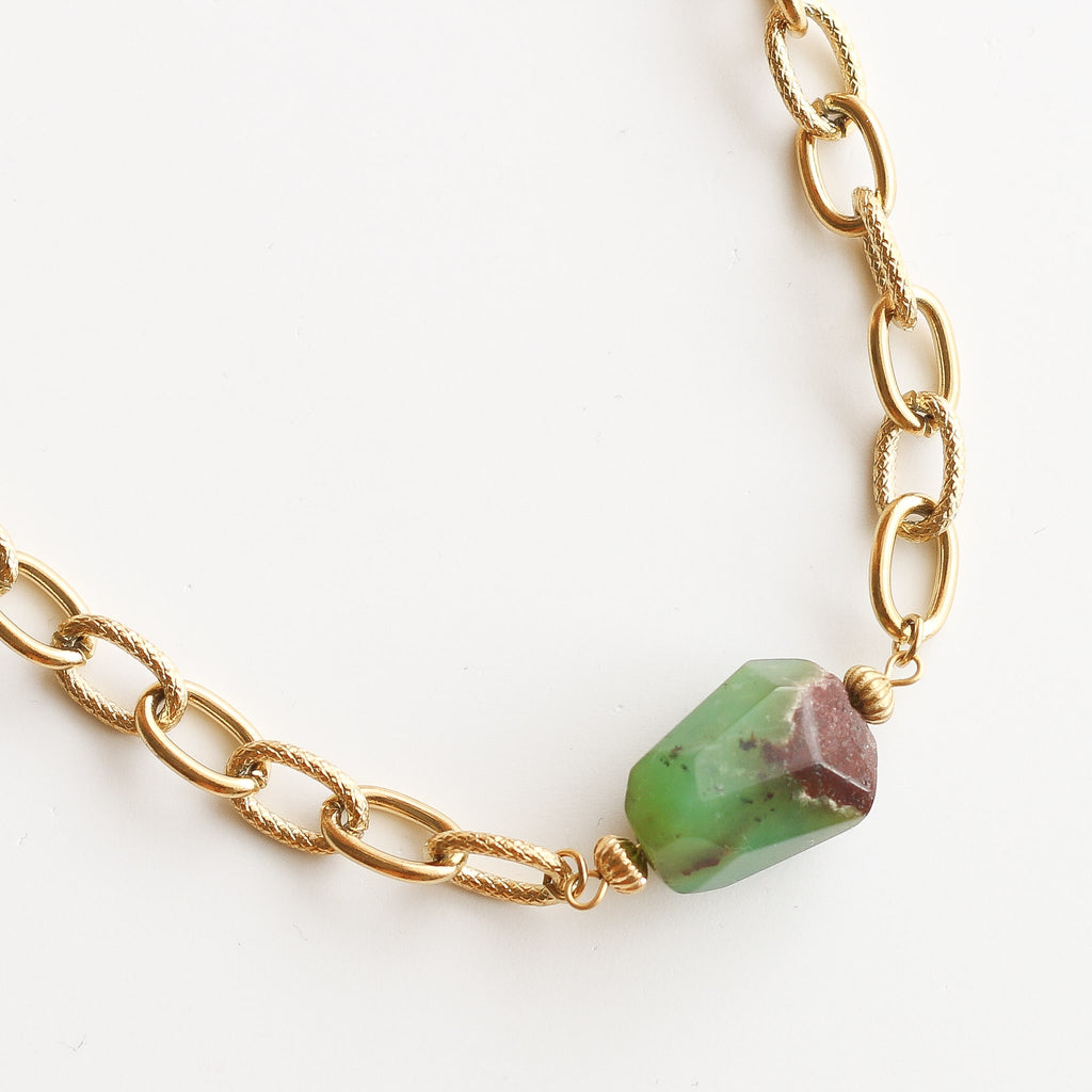 collier femme doré acier pierre naturelle