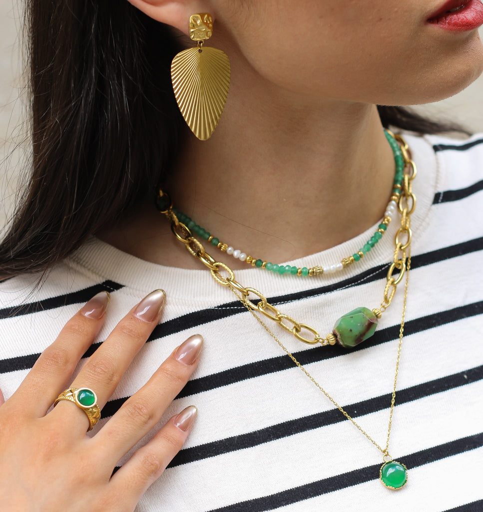 collier femme pierre verte doré