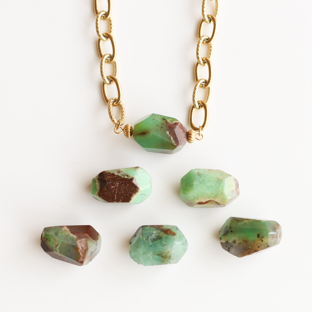 collier doré épais pierre chrysoprase