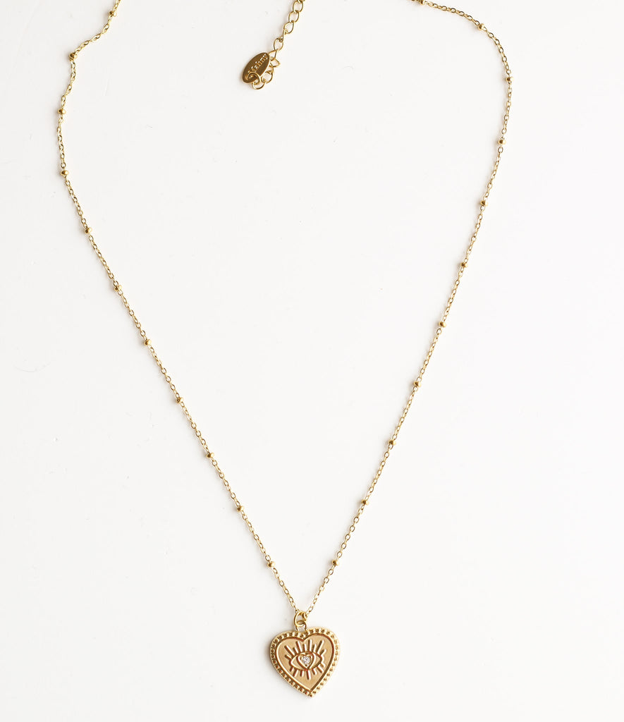 collier doré oeil coeur chaîne 