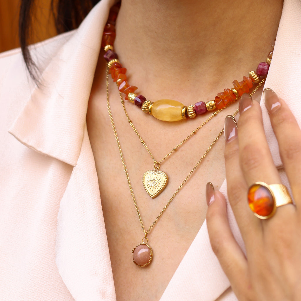 collier femme doré oeil chaîne fine