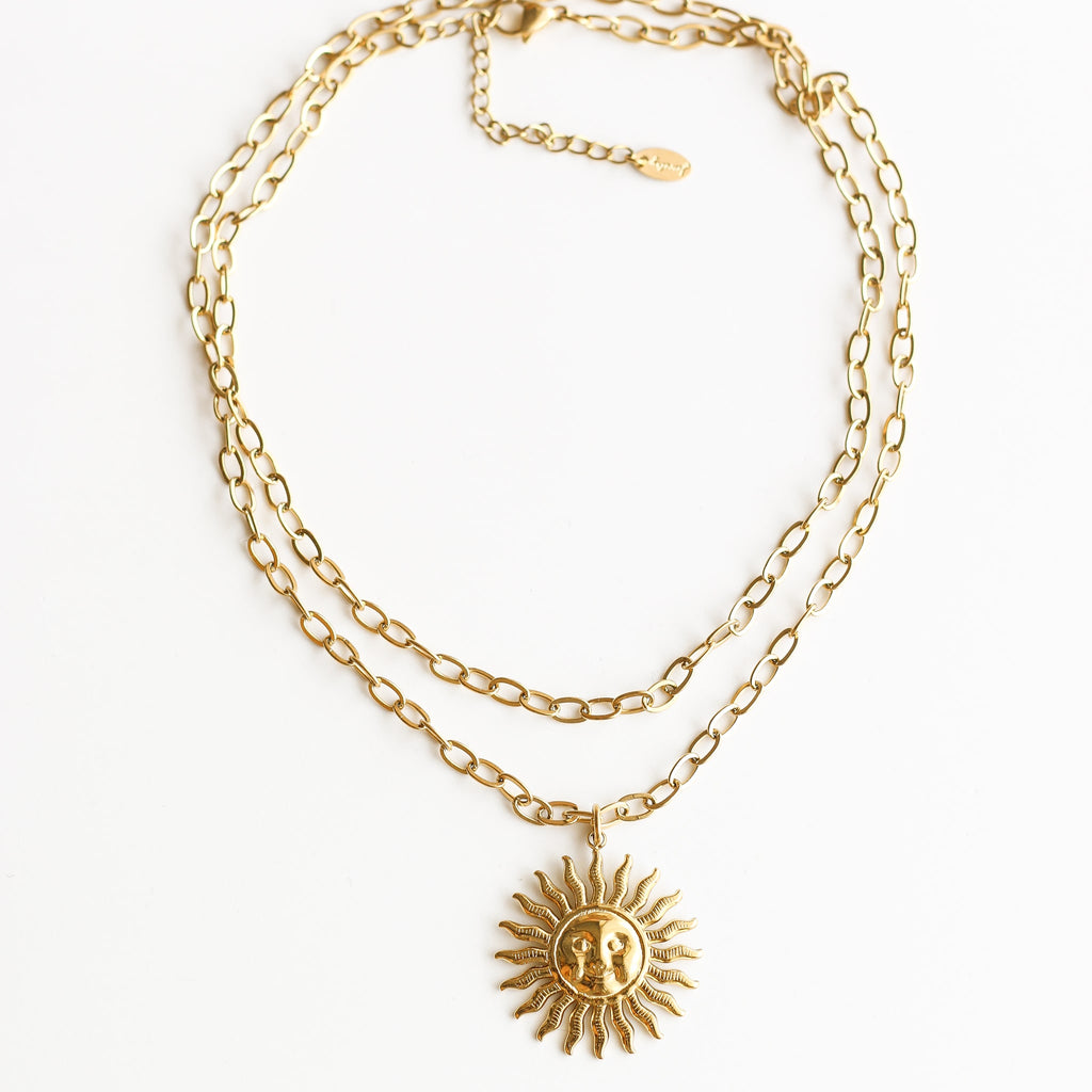collier double chaîne doré acier