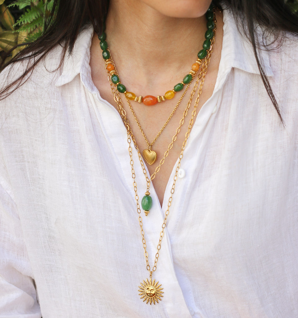 collier long chaîne soleil doré