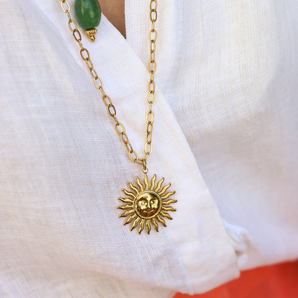 collier long doré femme soleil