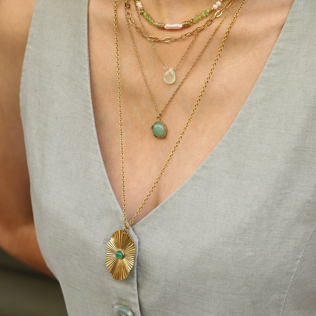 collier sautoir pierre verte femme 