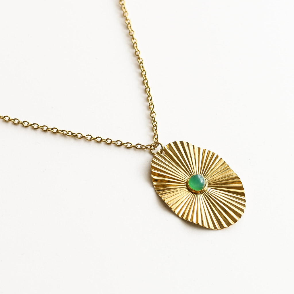 collier femme pierre verte agate