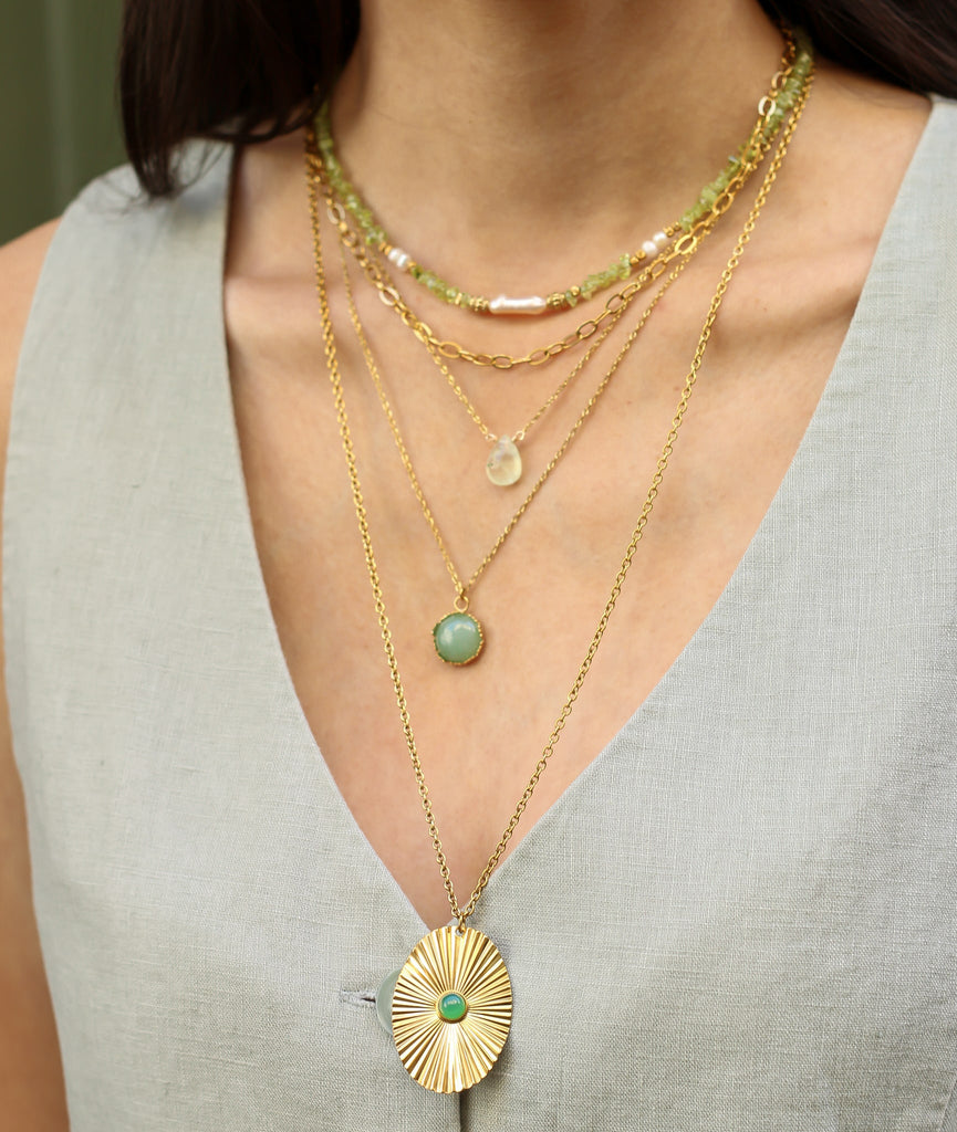 collier pierre agate verte femme