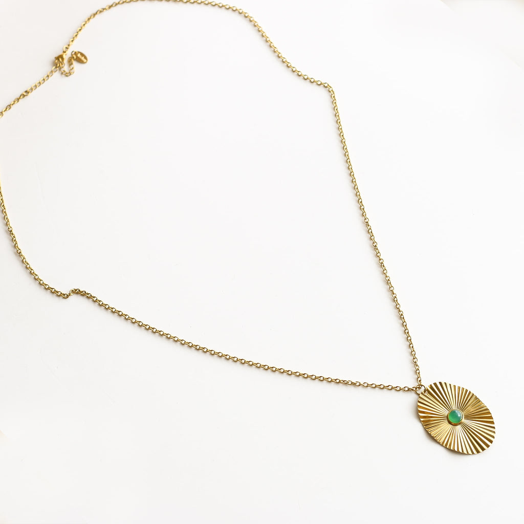 collier acier inoxydable pierre verte