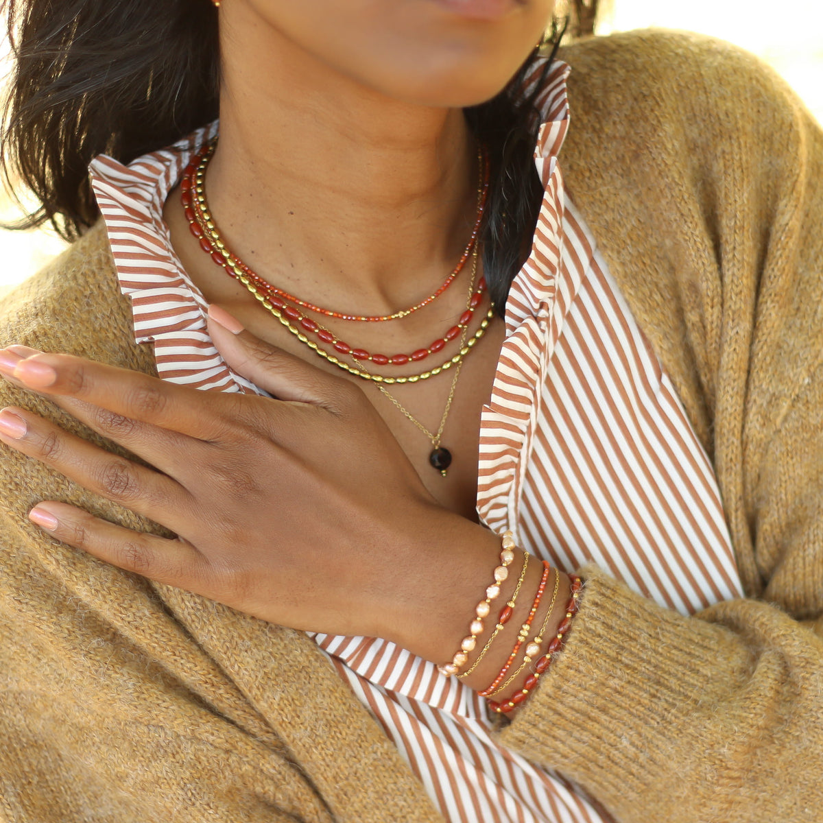 Collier Agate rouge perlé