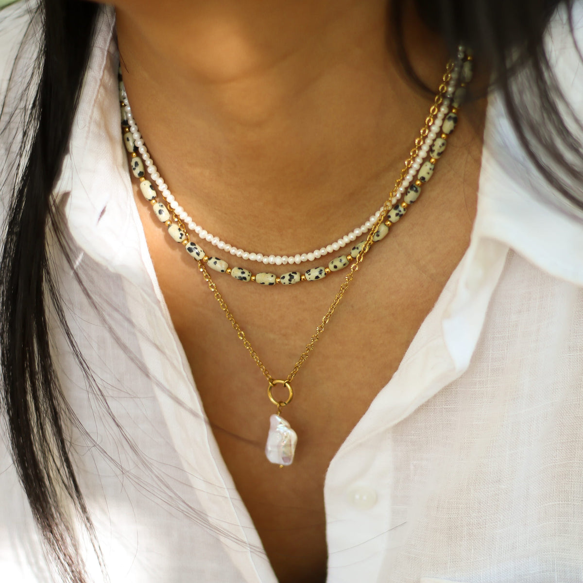 Collier Jaspe Dalmatien perlé