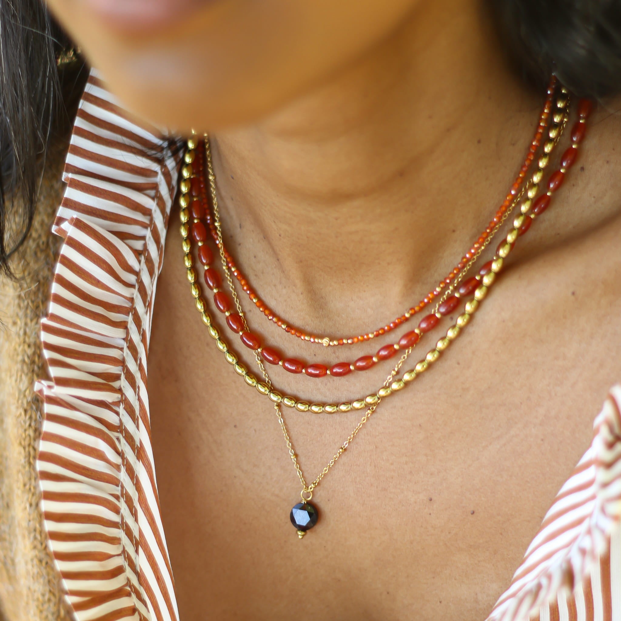 Collier Hématite dorée tonneau