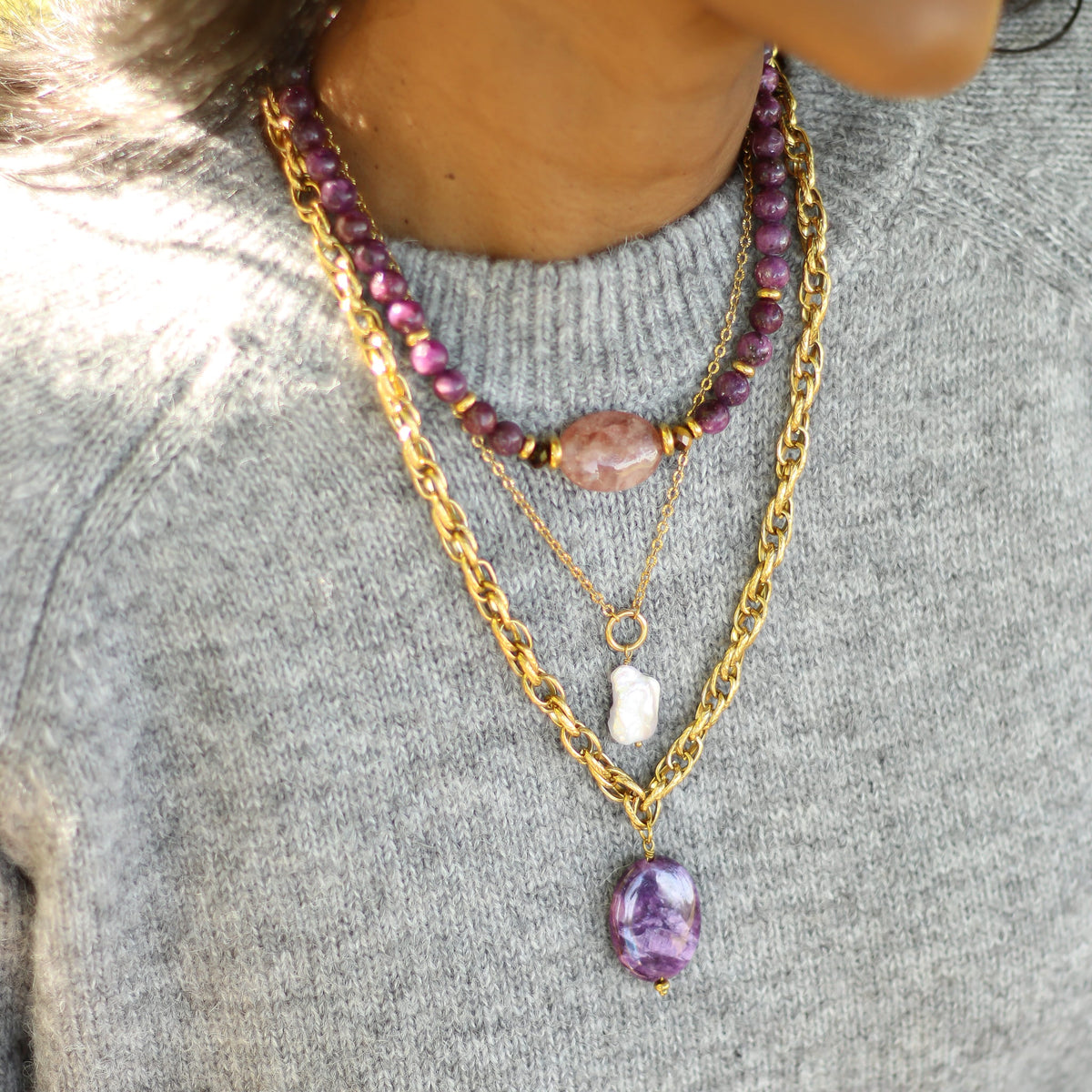 Collier Perle baroque anneau