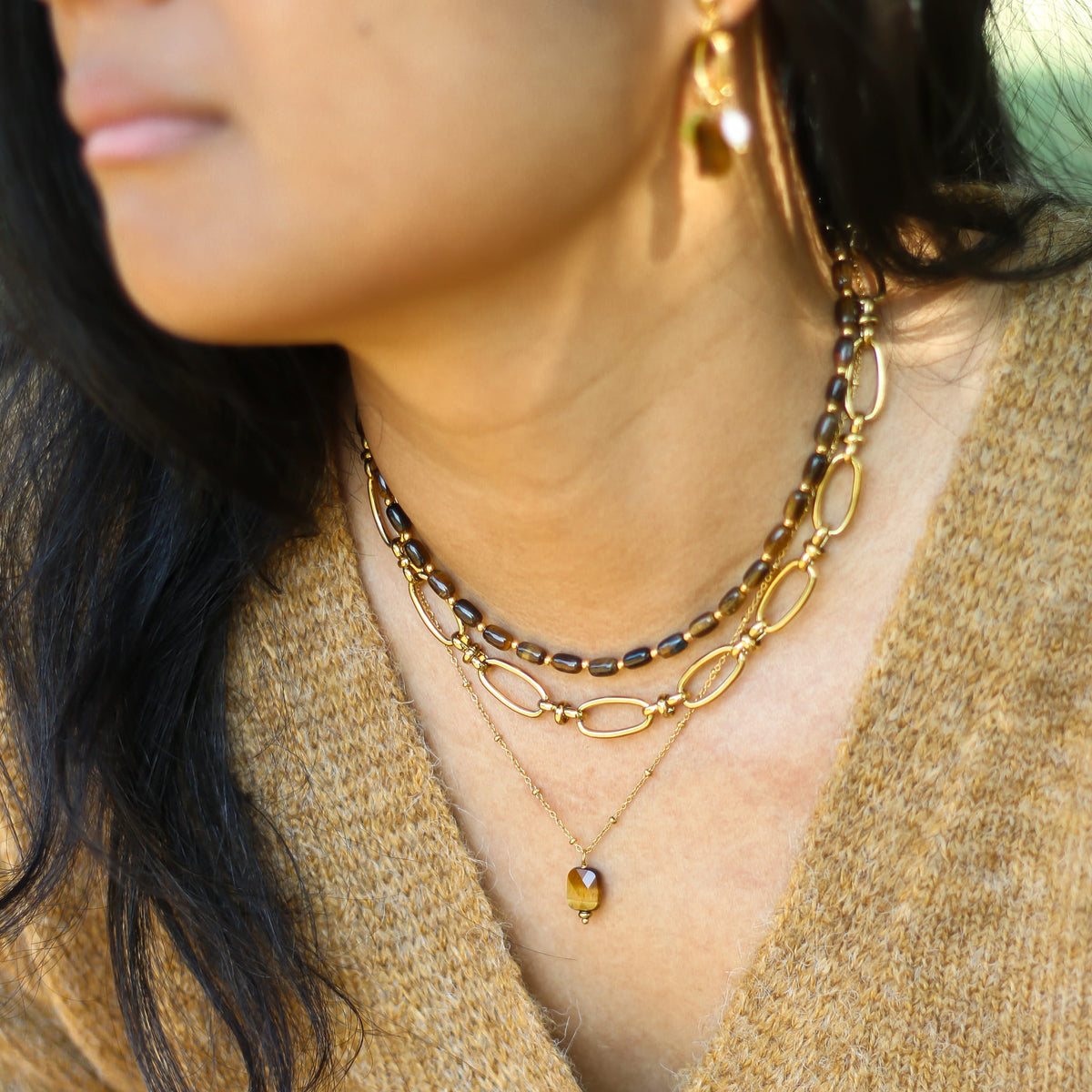 Collier Œil de tigre perlé