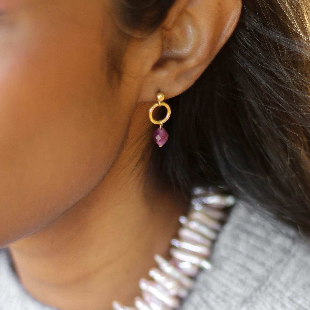 Boucles d'oreilles Aragonite fuchsia mini