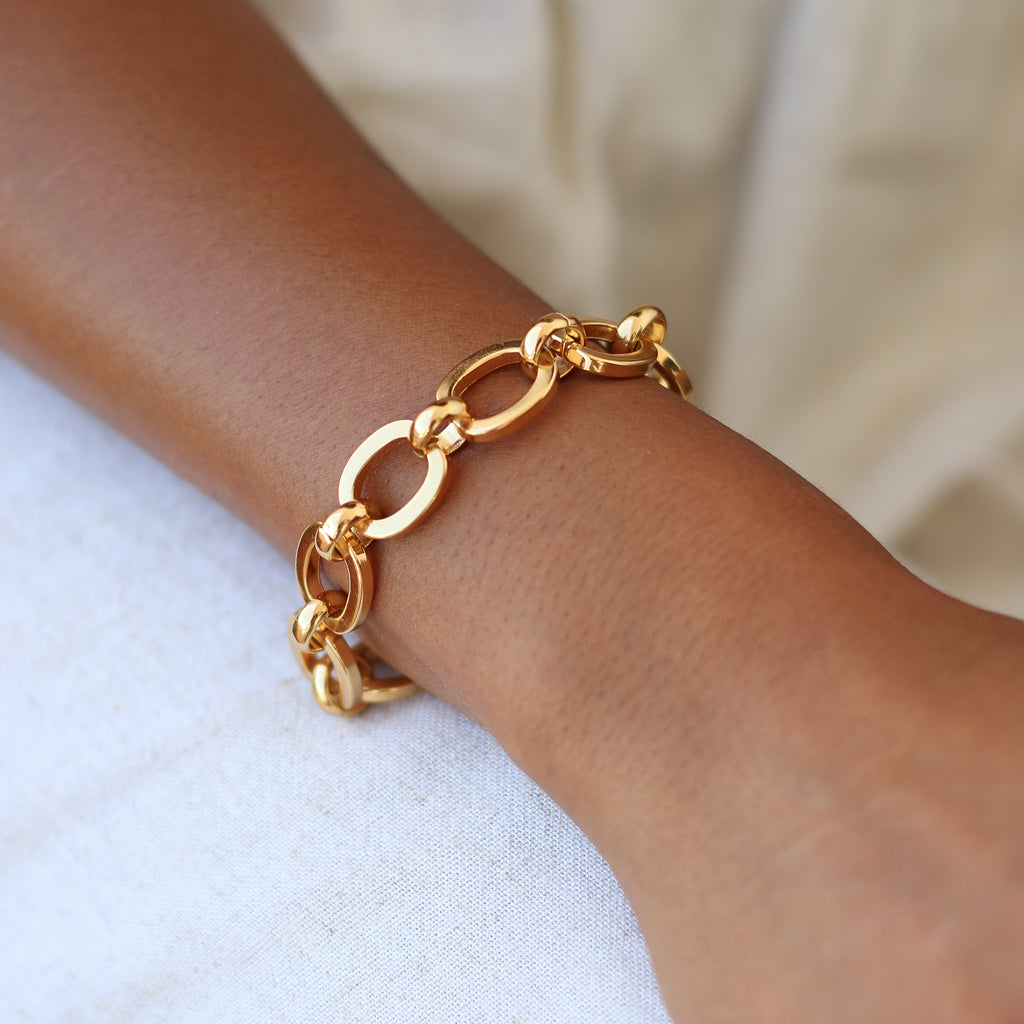 bracelet chaine doré acier inoxydable maillon  