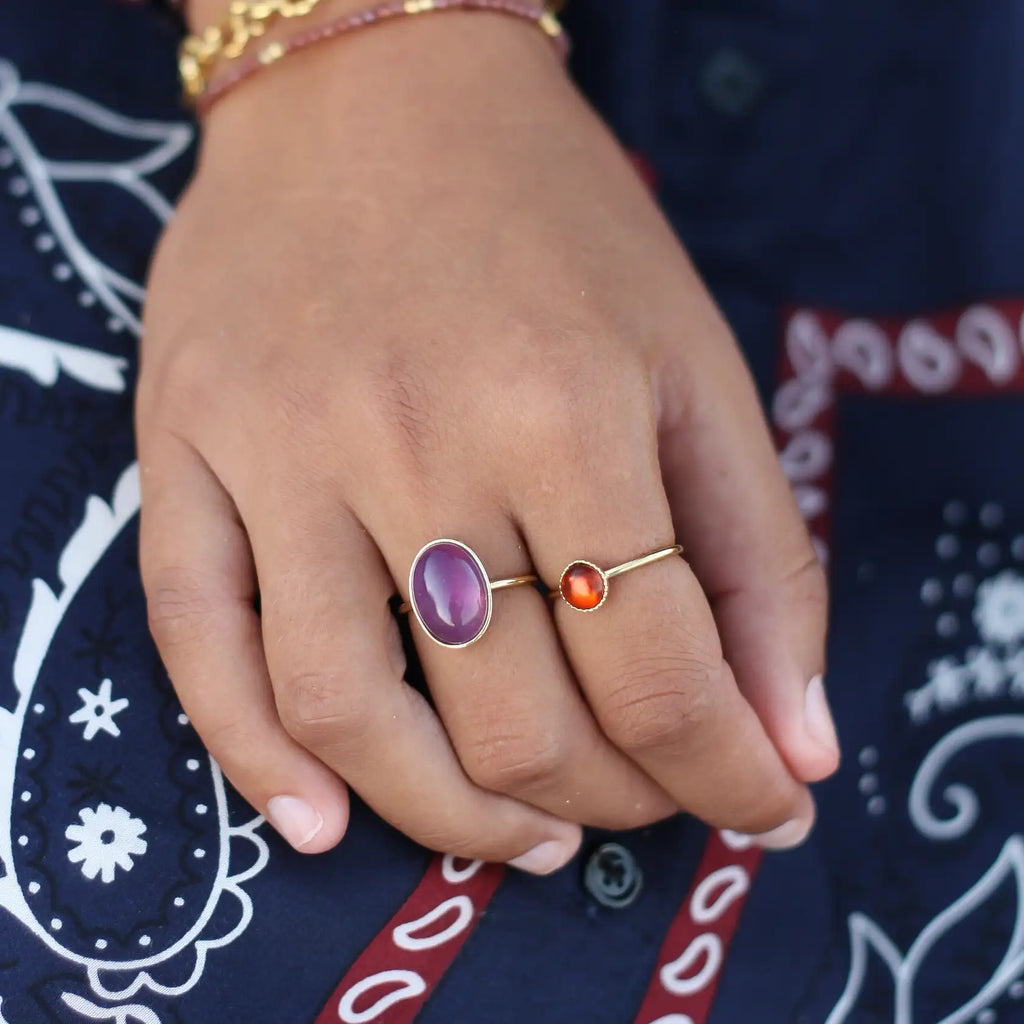 Bague créateur Ambre plaqué or lithothérapie