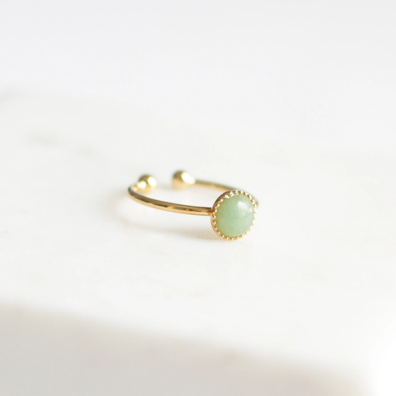 Bague créatrice Aventurine plaqué or côté