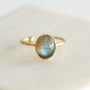 Bague créateur Labradorite plaqué or face