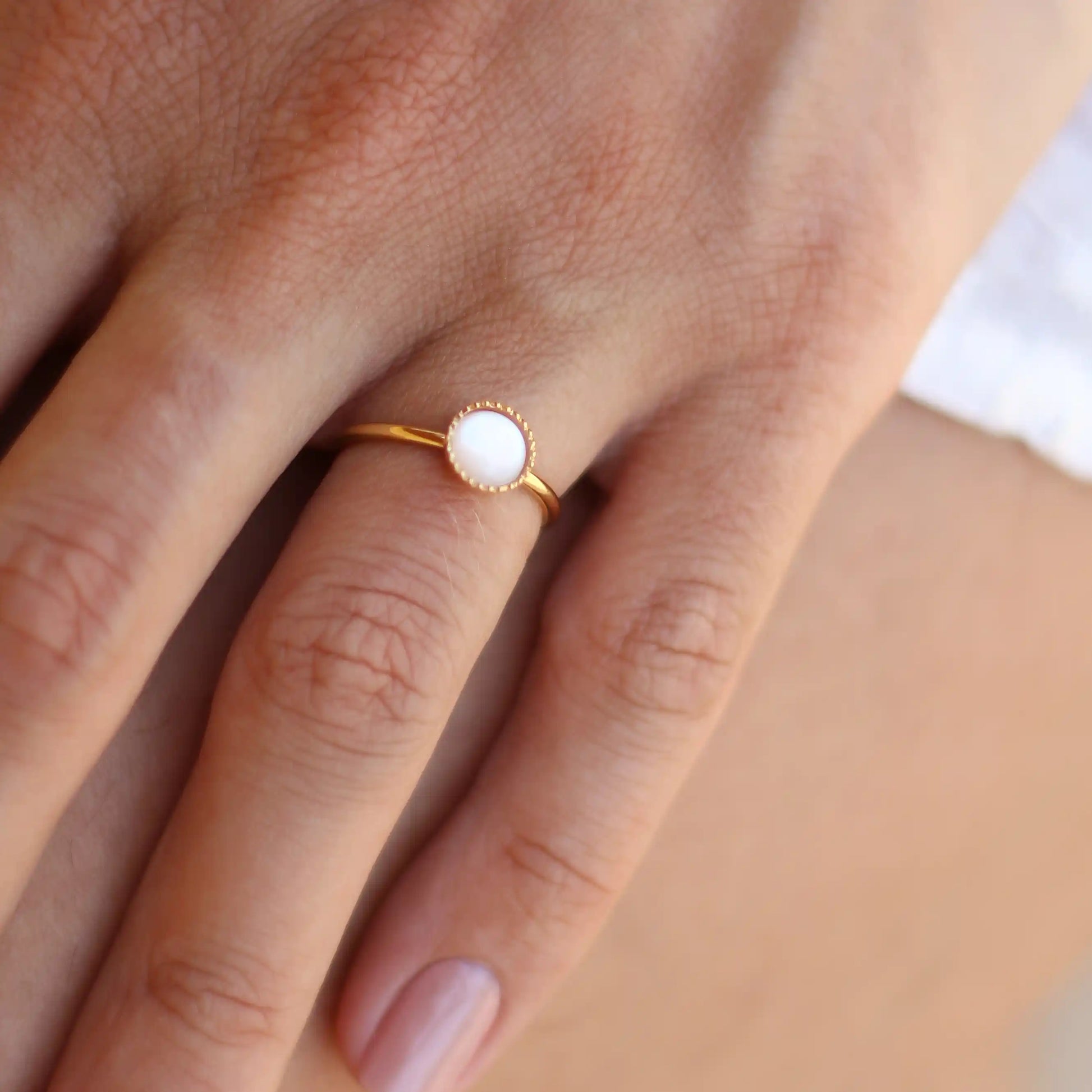 Bague créatrice Nacre plaqué or lithothérapie